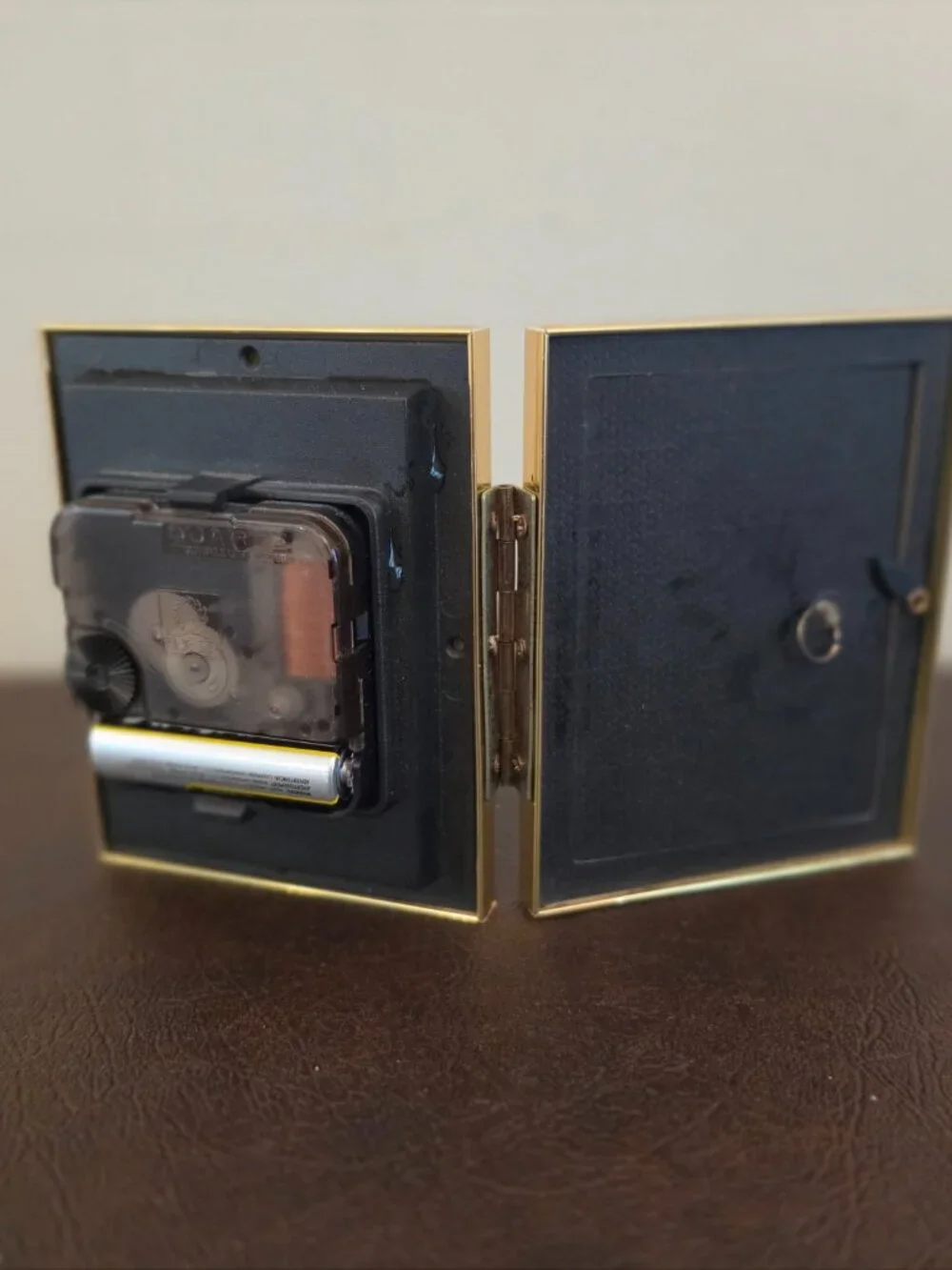 Quartz Gold Tone Brass Desk/Mantle Clock & Picture Frame Set
